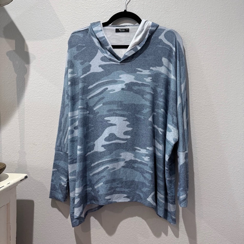 Michael Lauren Blue Camo Hooded Top XS/S – Soft Lightweight Fall Layer